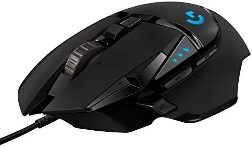 Logitech G502 Hero wired gaming mouse in black with RGB lighting