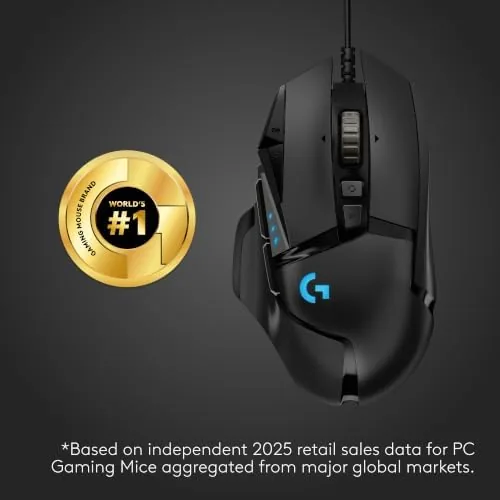 Close view of the G502 Hero scroll wheel and DPI adjust buttons