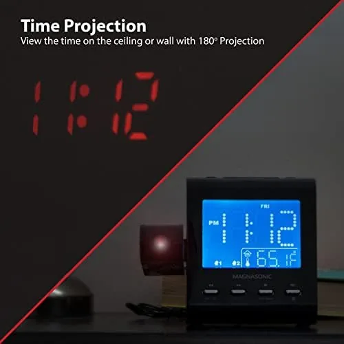 The Magnasonic Projection Alarm Clock with AM/FM Radio, Battery Backup, Auto in real use