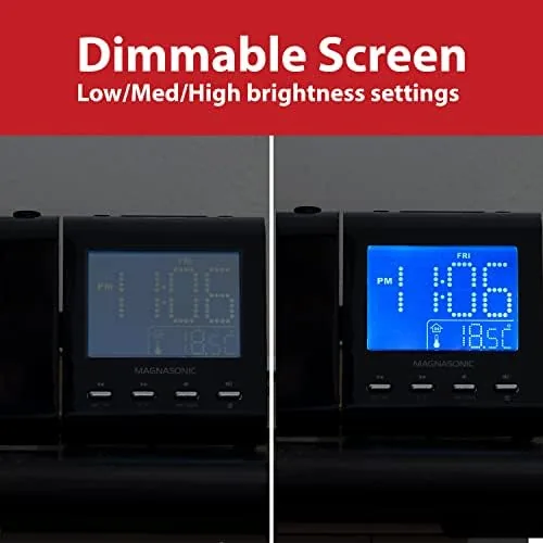 Another view of the Magnasonic Projection Alarm Clock with AM/FM Radio, Battery Backup, Auto