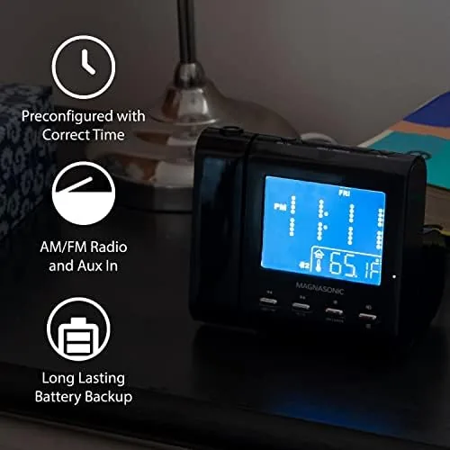 The Magnasonic Projection Alarm Clock with AM/FM Radio, Battery Backup, Auto compared in context