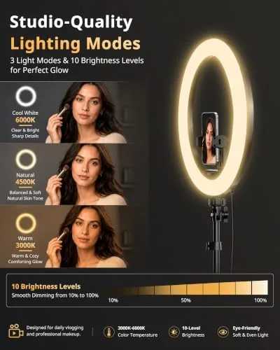 Close look at the UBeesize 12" Ring Light with 62" Tripod Stand, Phone Holder build quality