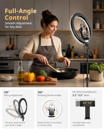 The UBeesize 12" Ring Light with 62" Tripod Stand, Phone Holder in real use