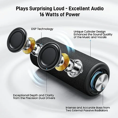 Close look at the MIATONE Boombox Outdoor Portable Bluetooth Speaker Waterproof Wireless Speakers - Black build quality