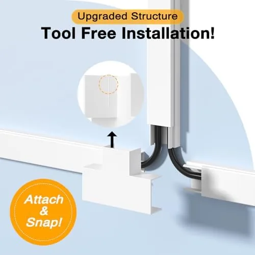 Mounted Delamu cord hider running up a wall beside a television