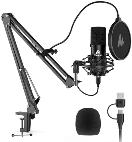 MAONO A04 USB condenser microphone mounted on its tripod stand