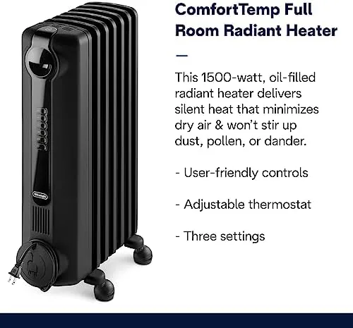 Control panel of the De'Longhi ComfortTemp showing heat settings