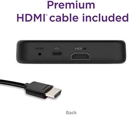 Roku Premiere remote with shortcut buttons on a table