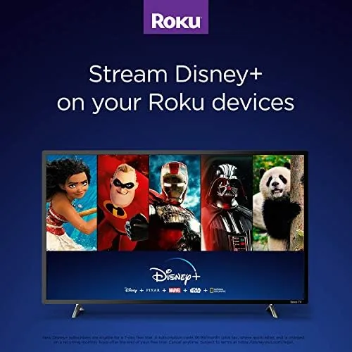 Living room television streaming with the Roku Premiere beneath it