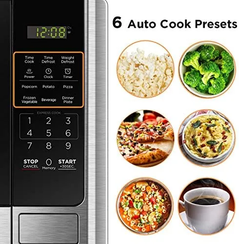 Control panel and glass turntable inside the BLACK+DECKER 0.9 cu ft microwave