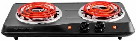 Overview of the OVENTE Electric Double Burner, 1700W Coil Hot Plate, Black BGC102B