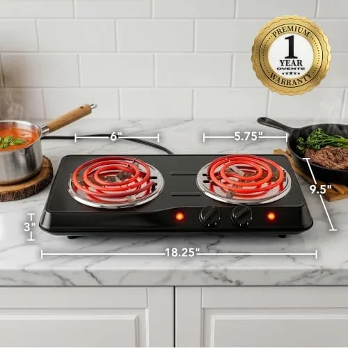 The OVENTE Electric Double Burner, 1700W Coil Hot Plate, Black BGC102B compared in context