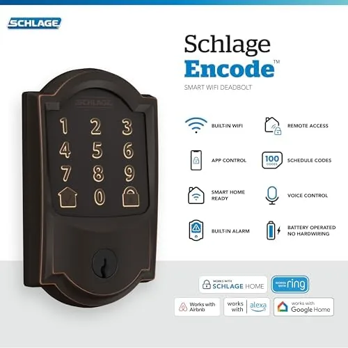 Close up of the Schlage Encode touchscreen keypad with scrambled digits