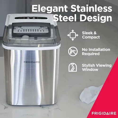 Glass of iced tea being filled with cubes from the Frigidaire ice maker