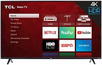 TCL 55S425 55 inch 4K Roku TV on a stand in a living room