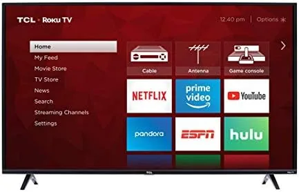 Roku home screen on the TCL 55S425 showing streaming apps