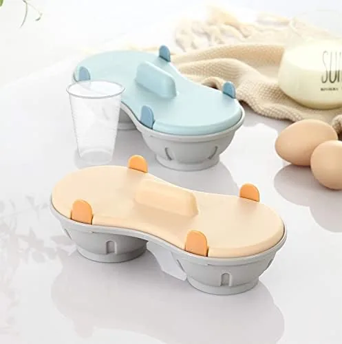 Microwave egg poacher being placed in the microwave before cooking