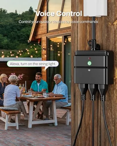 Detail shot of the BN-LINK Outdoor Smart Wi-Fi Plug,Heavy Duty 3 Grounded Outlet Timer,2.4GHz features