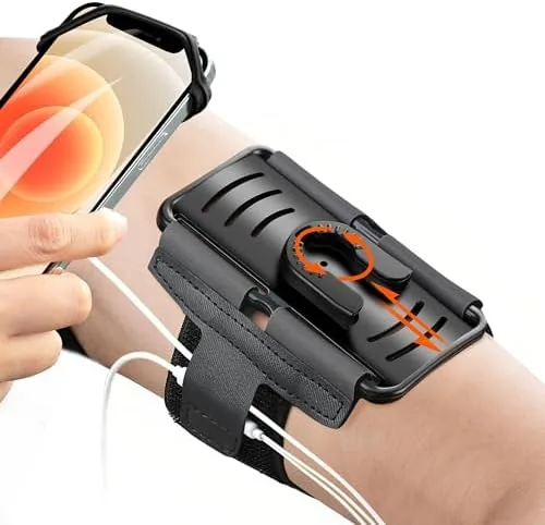 The cell phone running armband wrapped around a runner forearm