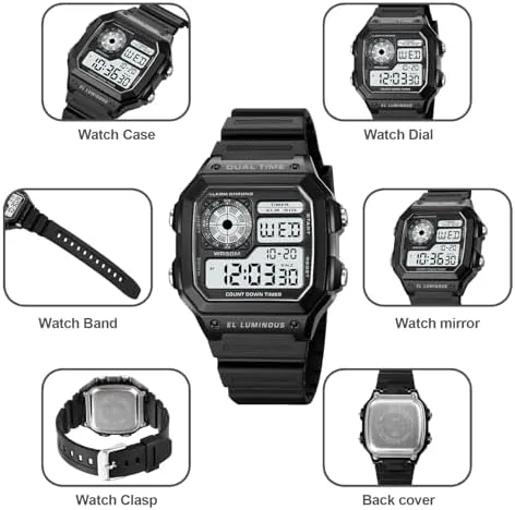 The PASOY Men's Digital Sport Watch Waterproof Dual Time Stopwatch Countdown compared in context