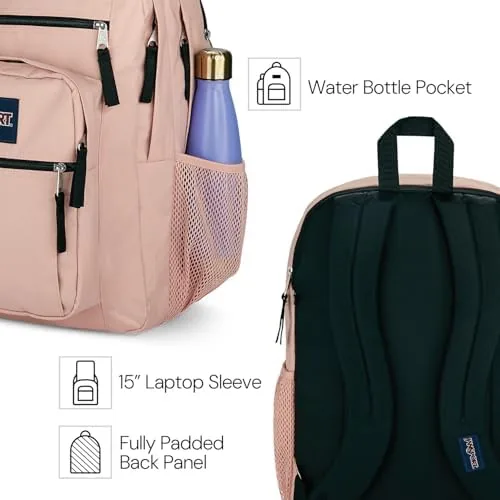 Commuter wearing the JanSport laptop backpack with a laptop inside