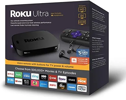 Close look at the Roku 4661RW Ultra Streaming Player, 2018 with JBL Headphones build quality