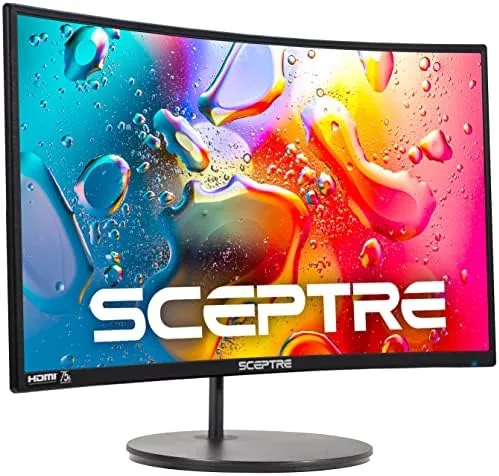 Sceptre curved 24 inch monitor on a desk showing the 1500R panel