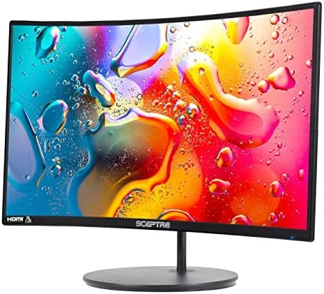 Gaming on the Sceptre curved monitor with a fast paced title on screen