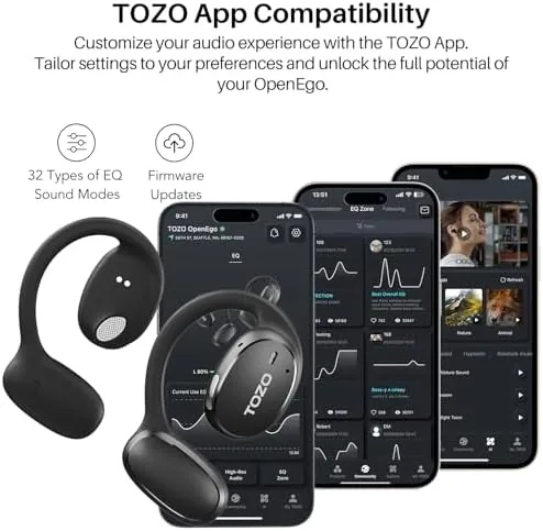 The TOZO OpenEgo Open Ear Earbuds 80H Bluetooth 5.3 Headphones Sport compared in context
