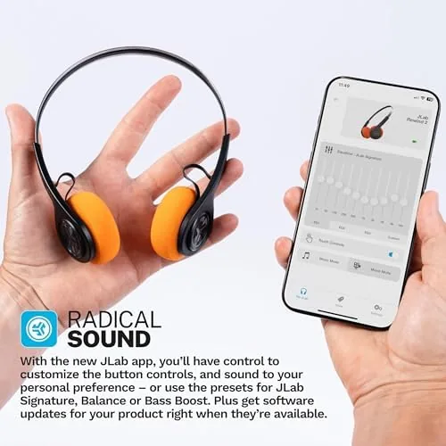 Another view of the JLab, Rewind 2, Retro Wireless on-Ear Headphones, Bluetooth multipoint, EQ3