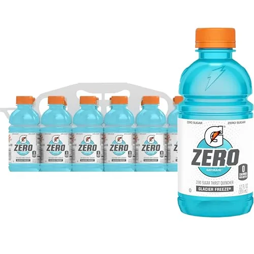 A bottle of Gatorade Zero Sugar Glacier Freeze beside a workout bag