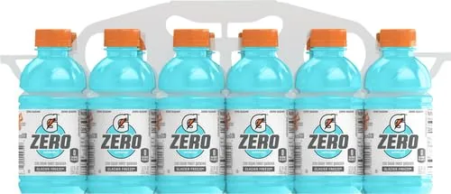 A chilled bottle of the sports drink next to a fridge cooler