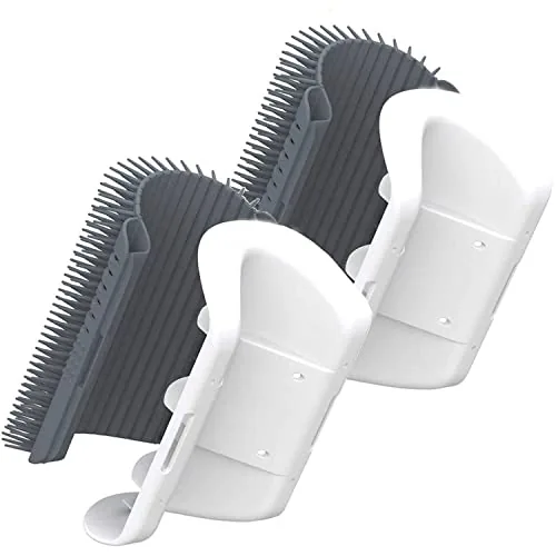 Two Softer corner groomer brushes mounted at a wall corner