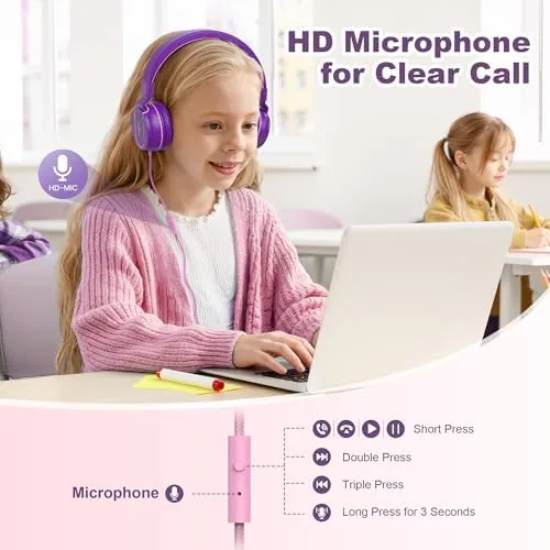 A child wearing the kids headphones during a tablet learning session
