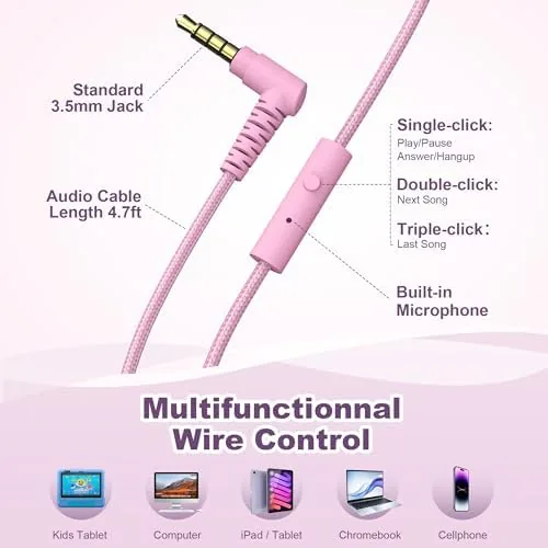 The kids headphones folded flat next to the box and the cable
