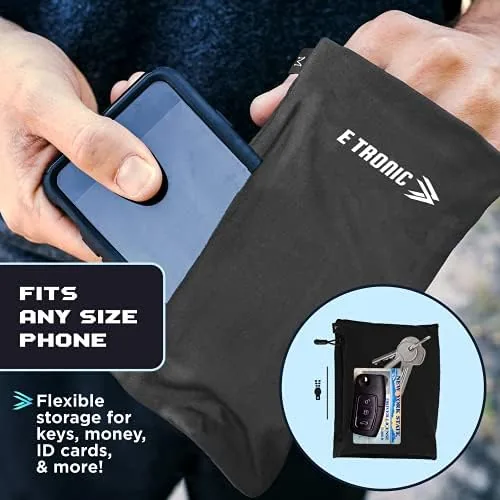 A close up of the phone arm band showing the pocket and strap