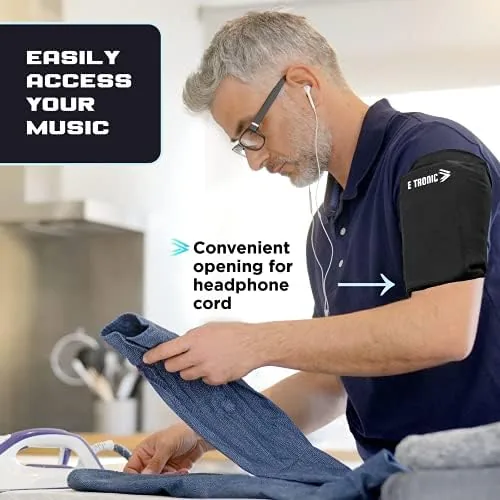 A phone sliding into the arm band pocket