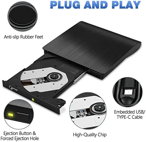 The drive burning a disc while a laptop screen shows the recording software