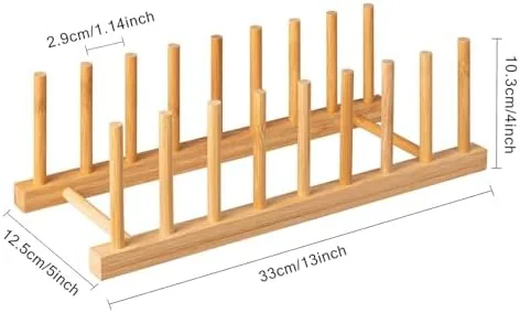 Close up of the bamboo slats and raised base of the dish rack