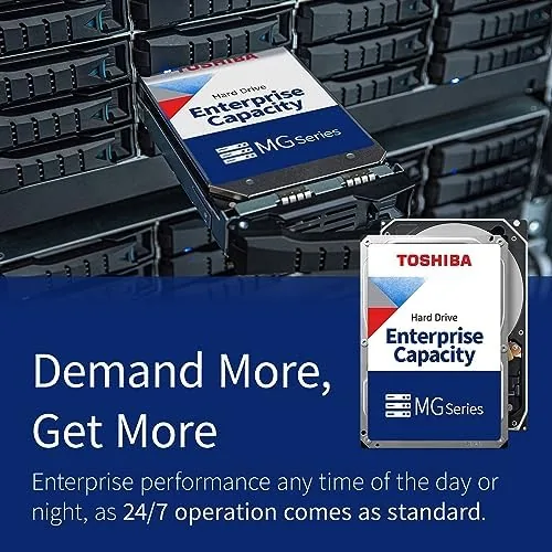 Detail shot of the Toshiba 14TB SATA 512e 256MB Cache 7200RPM 3.5" SATA 6.0Gb/s features