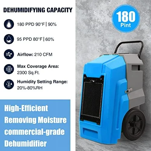 Close look at the 180Pints Commercial Dehumidifier with Pump and Drain Hose, LGR Portable build quality