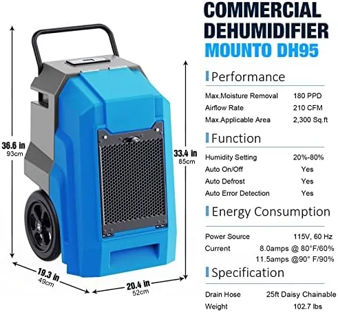 The 180Pints Commercial Dehumidifier with Pump and Drain Hose, LGR Portable in real use