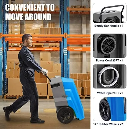 Another view of the 180Pints Commercial Dehumidifier with Pump and Drain Hose, LGR Portable
