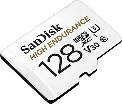 The speed class markings on the SanDisk High Endurance microSD card