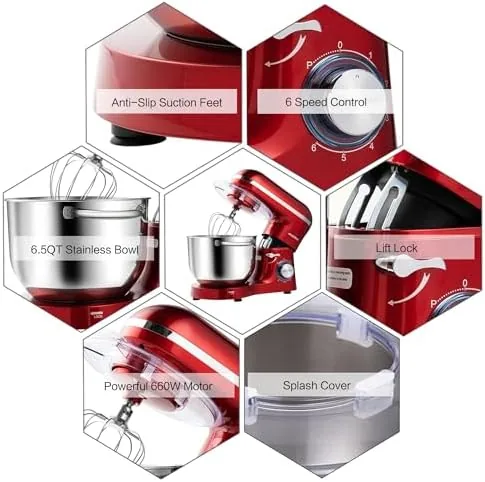 The three attachments arranged beside the mixer bowl