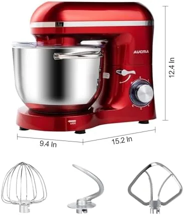 Aucma mixer beside a premium brand stand mixer for comparison