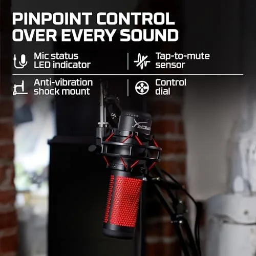 The HyperX QuadCast beside a Blue Yeti and an Elgato Wave microphone