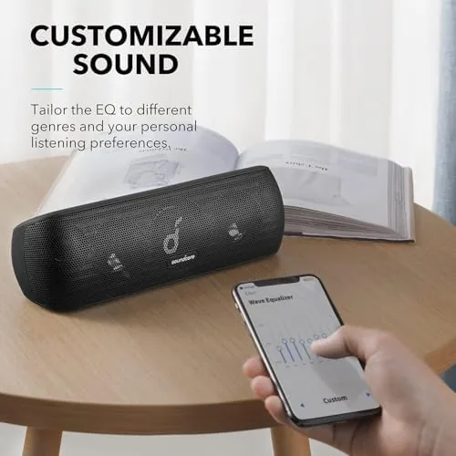 The Soundcore Motion+ next to a JBL Charge speaker of a similar class