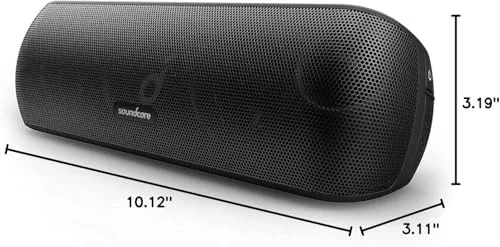 The Soundcore Motion+ speaker with its USB-C charging cable