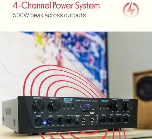 The Pyle 4-Channel Audio Amplifier with Bluetooth - Home Stereo Receiver in real use